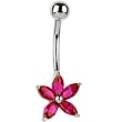Solid 14KT White Gold Ruby Cubic Zirconia LILY Belly Ring