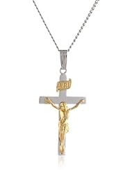 Sterling Silver "Two-Tone" Crucifix Cross Pendant Necklace , 20"