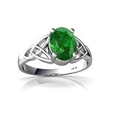 14K White Gold Oval Genuine Emerald Celtic Trinity Ring