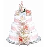 Unique & Stylish Gift Bloomers Baby Diaper Cake 3 Tier for new or expectant parents - Pink Roses