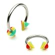 316L Surgical Steel Horse Shoe with Green/Yellow/Red UV Rasta Spikes - 16G - 3/8" Length - 4x4mm Spike - Sold as a Pair