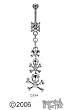 GRADUATED SKULL AND CROSSBONES FOR ROCKERS NAVEL RING