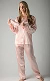 Women's Classic Satin Pajamas Set and Matching Sleep Mask, Elegant Sleepwear by Mystic