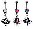 BLACK TRIBAL DESIGN BELLY RING WITH CENTER GEM BNATR1TZ- TANZANITE
