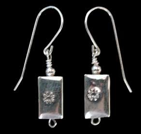 Southwestern Native American Santo Domingo Rectangular Dangle Earrings in Sterling Silver, #800