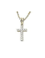 14K Yellow Gold Diamond Cross Pendant with 18" Chain