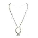 Large Rhinestone Ring on Silvertone Link Necklace Fashion Jewelry
