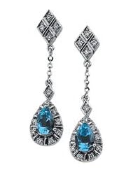 Ann Harrington Jewelry 14k White Gold 1/6 Ct Tw Diamond And 6x4 mm Pear Shape Genuine Aquamarine Vintage Style Earrings