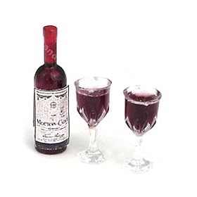 <b>Red Wine with 2 Goblets Dollhouse Miniature</b>