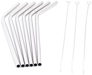 Reusable Set of 6 Bent Curved 18/8 Stainless Steel Straw Set + 3 Cleaning Brushes Set Bundle. Perfect Addition for Smoothies, Morning Coffee, Large &amp; Small Cups (6 Thick Straws + 3 Cleaners)