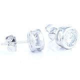 April Birthstone Bezel Set Diamond Simulated Round Cut Cubic Zirconia CZ Silver Stud Earrings