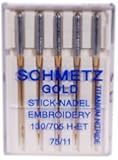 Schmetz Gold Titanium Embroidery Needles Size 75/11, 5 Count