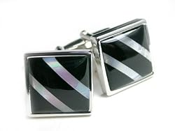 Classic Stripe Onyx & MOP Cuff Links Gift Boxed