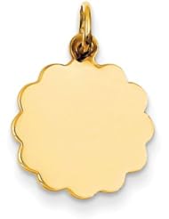 14k Yellow Gold .018 Gauge Engravable Scalloped Disc Charm. Metal Wt- 0.87g
