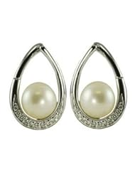 14KW 9.5-10mm Freshwater cultured pearl and diamond teardrop earring with 22 diamonds at .242 cttw.
