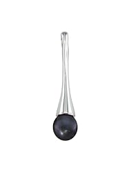Sterling Silver Bell Flower Pendant with Black Freshwater Drop Pearl on 18" Necklace, Free Shipping and Gift Box