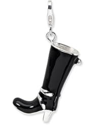 Sterling Silver 3 D Enameled Buckled Black Boot with Lobster Clasp Charm