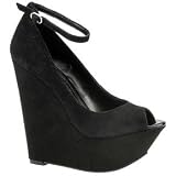 Jessica Simpson Women's Marcie Peep-Toe Wedge Pump,Black Kid Suede,11 M US