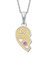 Big Sister Half Pendant in Sterling Silver with Birthstone February Amethyst (Little Sister Half sold seperately)