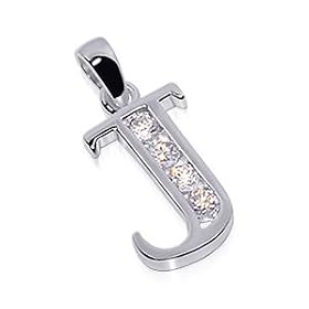 Buy Sterling Silver Charm Cubic Zirconia Initial J Pendant by Gem Avenue