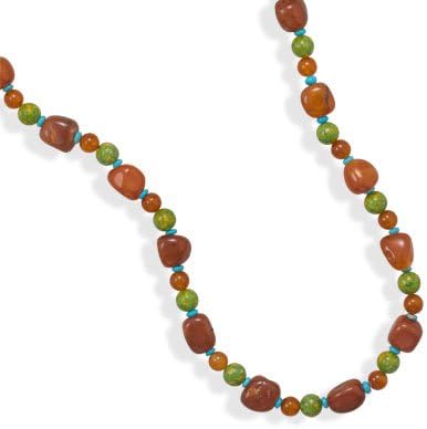 36" Carnelian and Magnesite Necklace