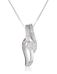 10k White Gold Diamond Cluster Fashion Pendant Necklace (1/5 cttw, H-I color, I1-I2 Clarity), 18"