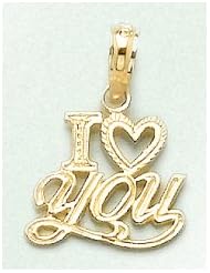 14k Gold Love Necklace Charm Pendant, I ""heart"" You Sc