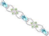 Delicate Filigree Design 8.75 carats total weight Oval & Round Cut Swiss Blue Topaz Peridot Gemstone Bracelet in Sterling Silver