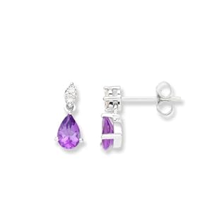Miore USP007E5W Ohrstecker 9 Karat (375) Weissgold mit tropfenförmige Amethyst und Brillanten