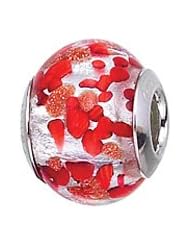 Genuine Zable (TM) Product. 925 Sterling Silver Red and Copper Murano Glass Bead Charm. 100% Satisfaction Guaranteed.
