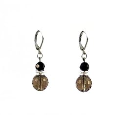 Earrings - E216 - Crystal Rondelle & Glass Bead (10mm) - Jet & Blk Diamond