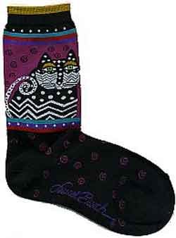 Laurel Burch Polka Dot Cats Sole Mates Socks Black