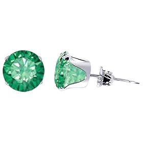 Buy 12 MM Round Emerald Cubic Zirconia .925 Sterling Silver Post Friction Back Stud Earrings by Gem Avenue