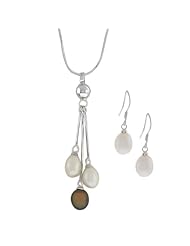 Triple Genuine Freshwater Pearl Pendant and Earring Set 18"