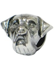 Genuine Zable (TM) Product. 925 Sterling Silver Rottweiler Dog Bead Charm. 100% Satisfaction Guaranteed.