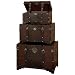 Set of Three Decorative Storage Wood and Faux Leather Trunk Set