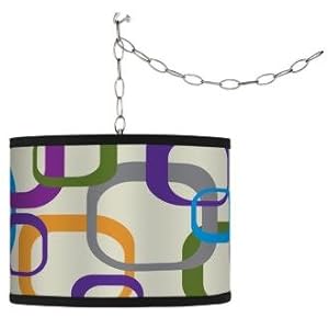 Swag Style Retro Square Scramble Shade Plug-In Chandelier