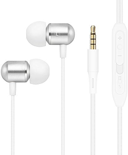 AreaJD In-Ear Full Metal Housing Stereo Deep Heavy Bass Headphones Earbuds with Mic and Volume Control For iPhone iPad iPod Samsung Androids Smartphones (White)