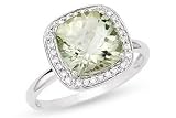3 Carat Green Amethyst and Diamond 14K White Gold Ring
