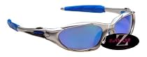 Rayzor Professional Lightweight UV400 Silver Sports Wrap Cycling Sunglasses, With a Blue / Green Iridium Revo Anti-Glare Lens.