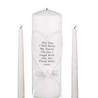 Hortense B. Hewitt Wedding Accessories, Unity Candle Set, This Day I Will Marry My Friend, 9-Inch Pillar and 2 10-Inch Tapers