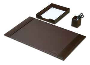 Desk Accessory Set, 3-piece Genuine Black Leather