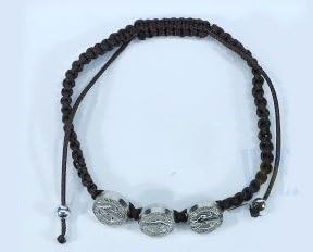 Men or Women's Catholic &amp; Religious Black St. Benedict Medal Adjustable Cord Bracelet with 3 Medals. Catholic Saint Benedict Patron Saint of Kidney Disease, Poison Sufferers, Students, Poisoning, School Children, Homeless, Monks.