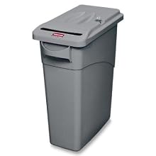 Rubbermaid Commercial 15-7/8-Gallon Slim Jim Confidential Document Container with Handles and Lid, Rectangular, 11" Width x 23.13" Depth x 24.88" Height, Gray
