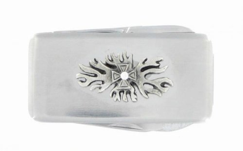 Valor Gentleman's Knife/Money Clip with Iron Cross/Flames