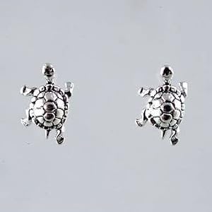 Tiny Turtle or Tortoise Stud Earrings in Sterling Silver, #2630
