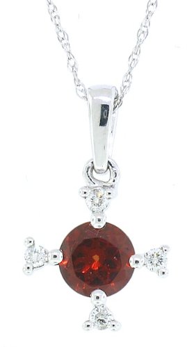 0.64CT Garnet and Diamond Cross Pendant in 14Kt White Gold w/chain