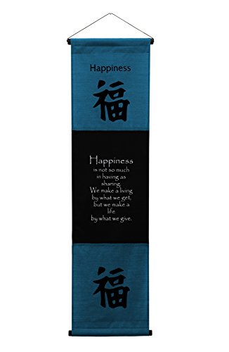 Large Cotton Scroll Inspirational Quotes Wall Hangings Happiness Wall Decor Art Affirmation Motivational Banner (Dark Blue)