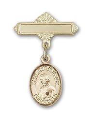 14K Gold Baby Badge with St. John Neumann Charm and Polished Badge Pin