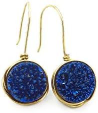 14K Gold Filled Wire or Sterling Silver Wrapped Cobalt Blue Druzy Quartz Earrings